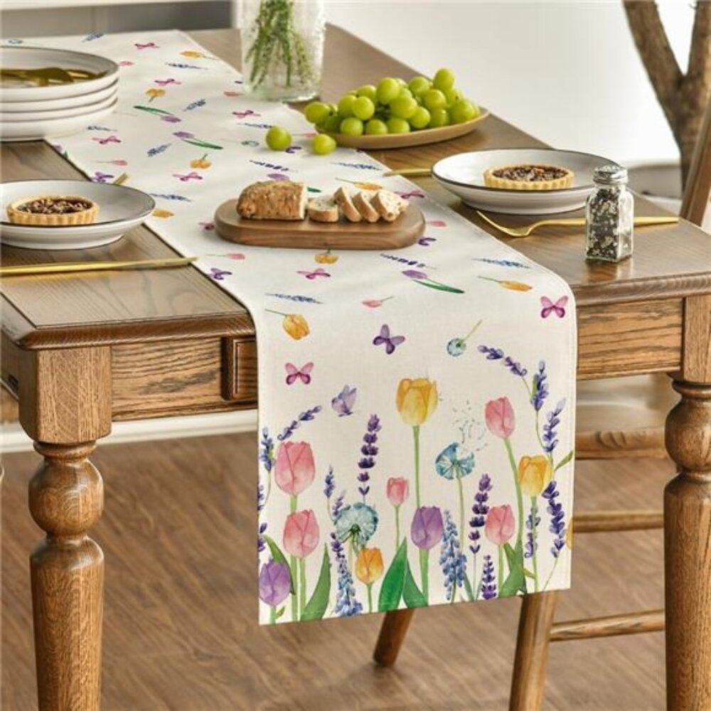Lavender Tulip Summer Table Runner, Spring Seasonal Anniversary